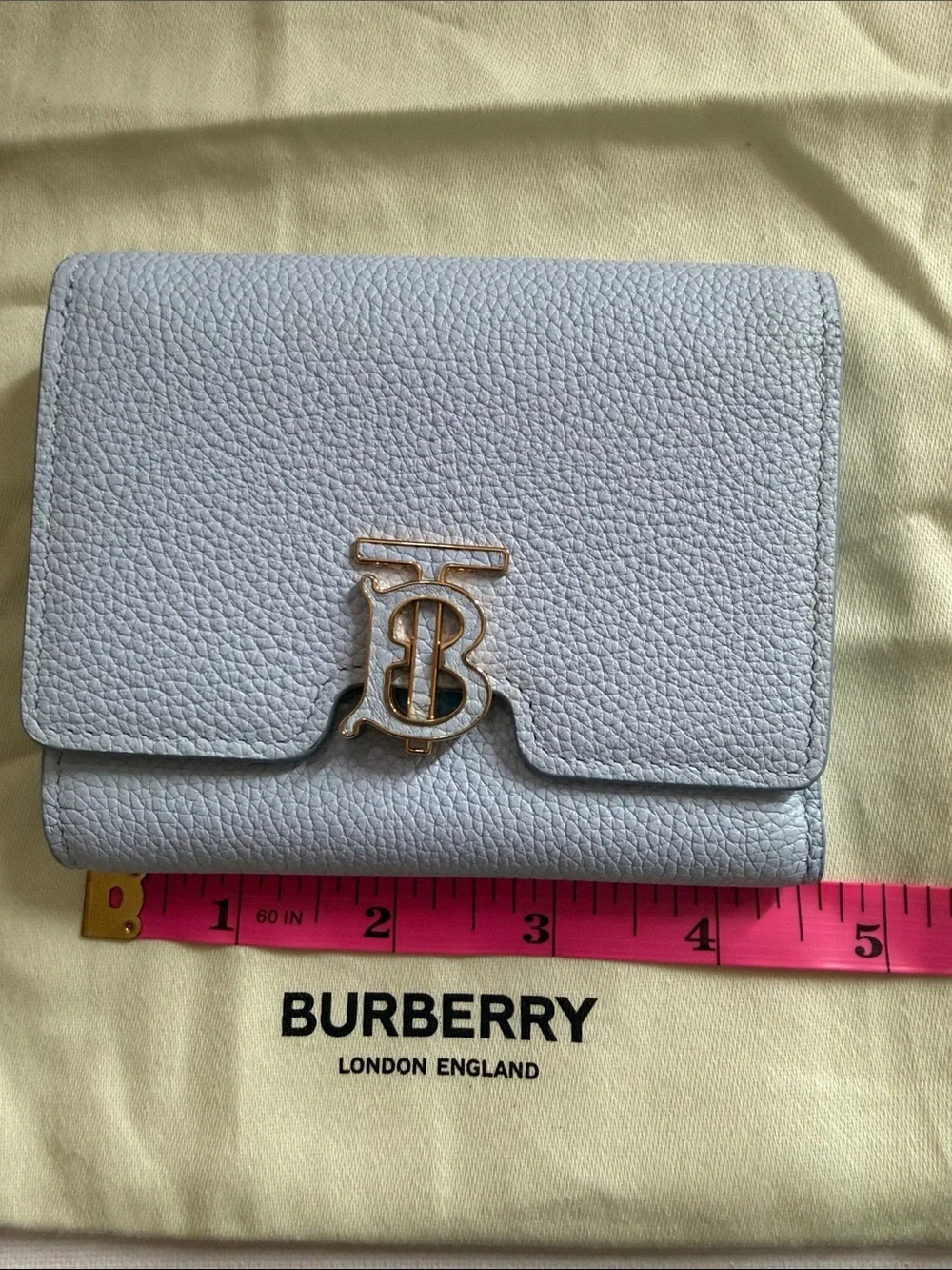 Burberry Pale Blue TB Monogram Folding Leather Wallet NWOT
